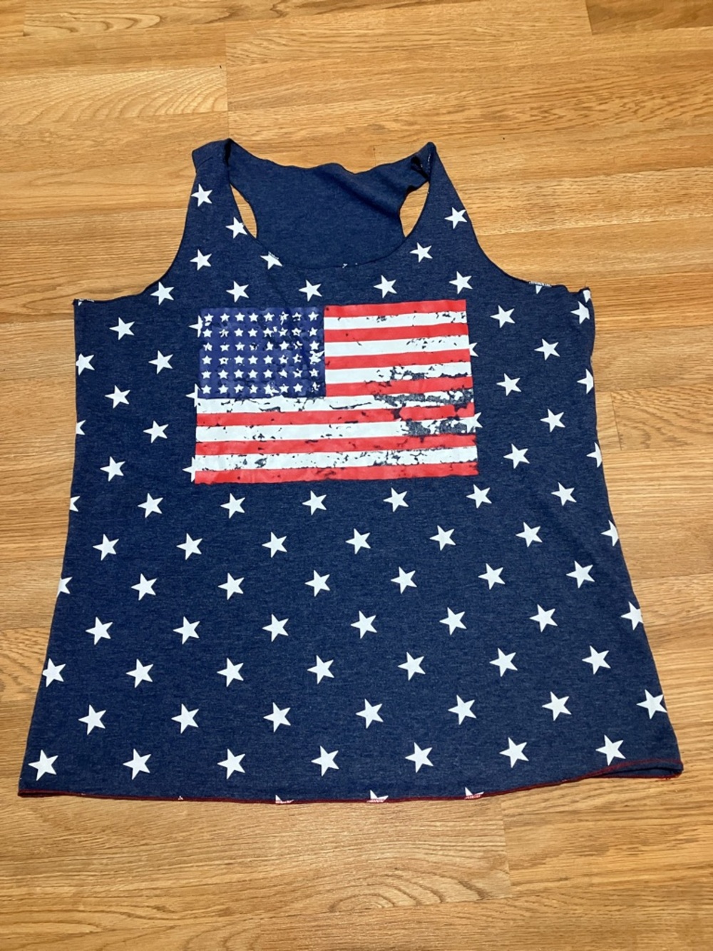 Navy Star Print Tank with American Flag